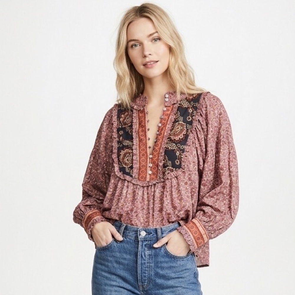 Karlie pink floral boho peasant top size small